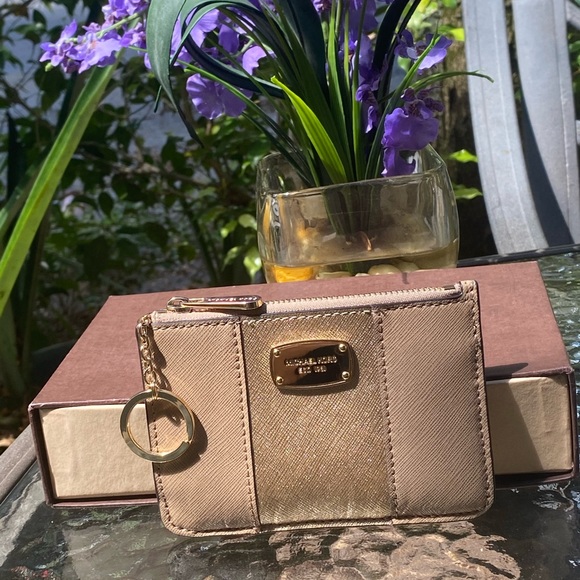 Michael Kors Gold & Tan KeyPouch Cardholder Wallet - Picture 11 of 16